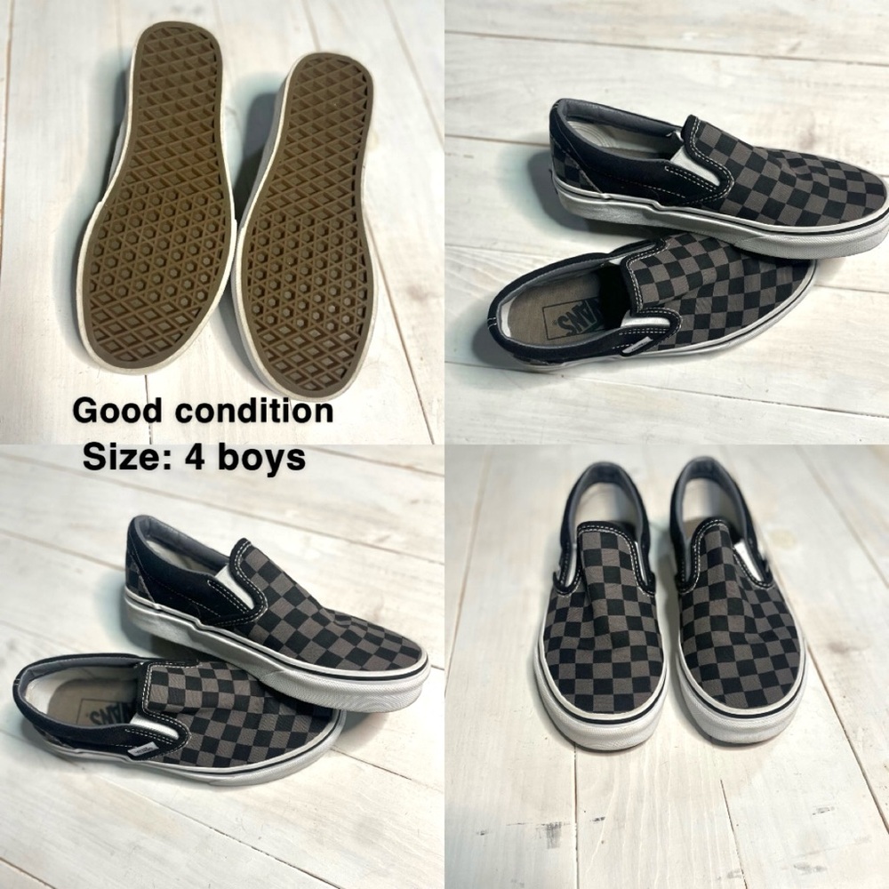 Vans black/grey Checkered Classic slip on. Men Size 4 Women's Size 5.5